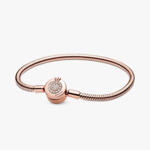Pandora Moments Sparkling Crown O Snake Chain Bracelet in Rose Gold - 7.9” NWOT